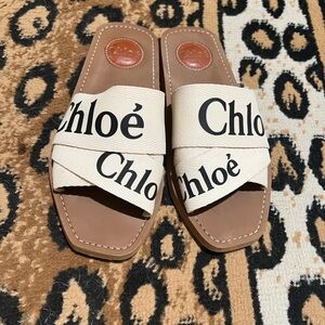 Chloe Woody Logo Slide Sandal White